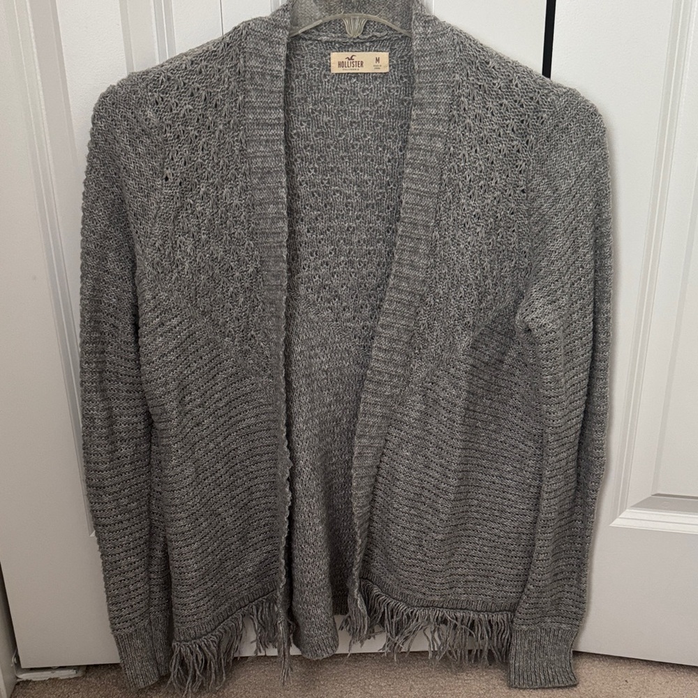 Hollister Gray Knit Cardigan with Fringe